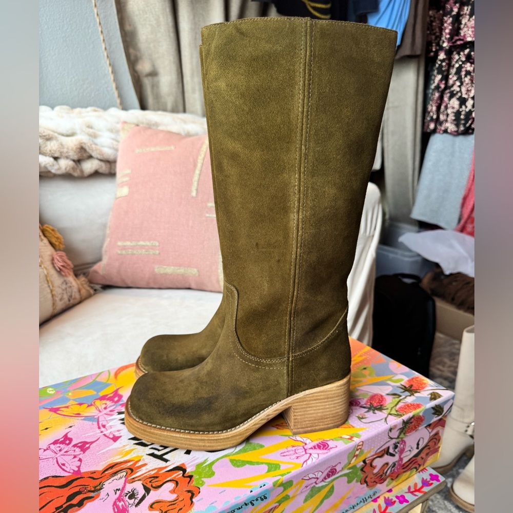Jeffrey Campbell Olive Green Khaki Suede Knee-High Reflection TN Boots